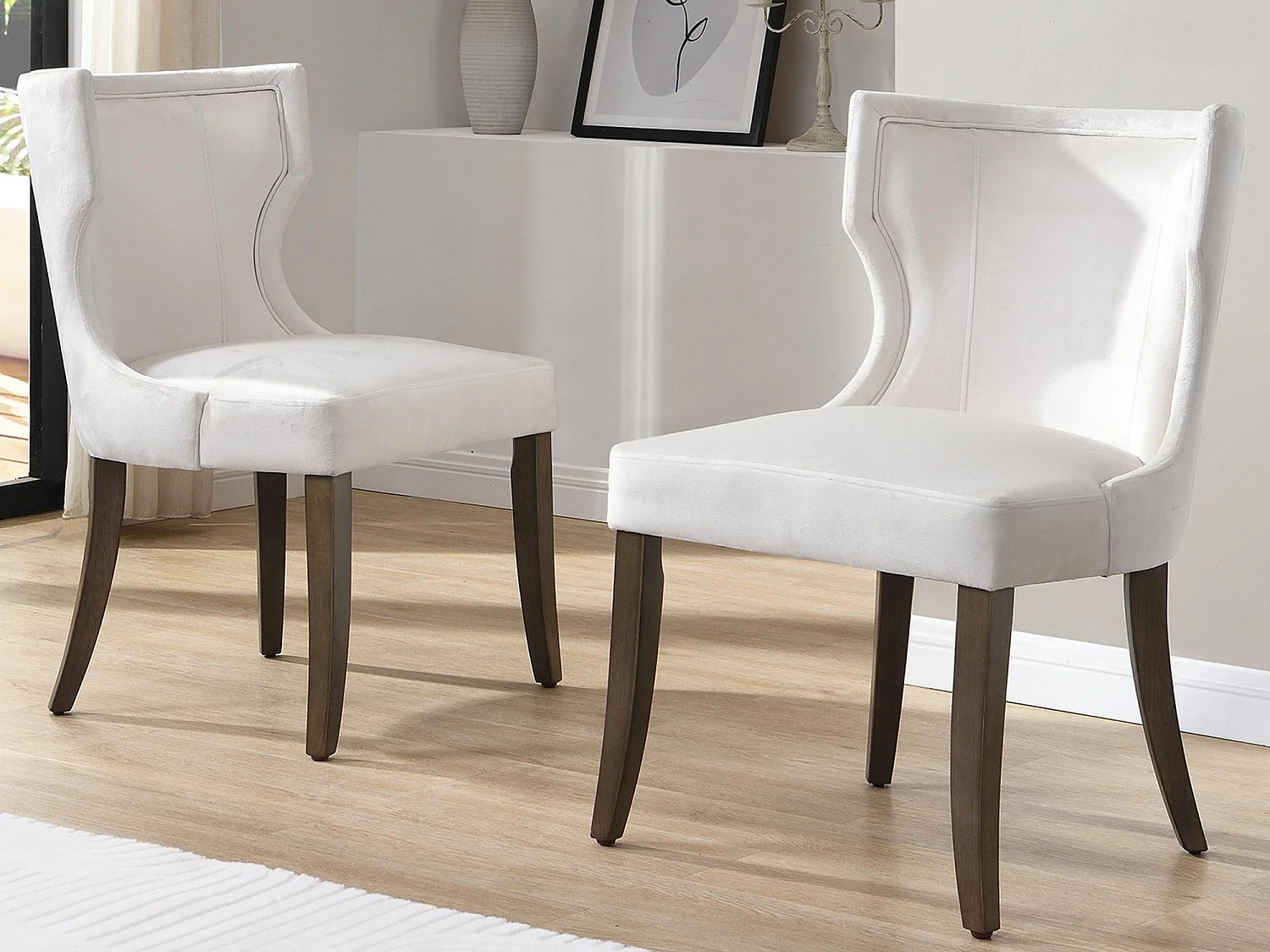 Lot de 2 Chaises en velours - avec pieds réglables en bois massif - Beige