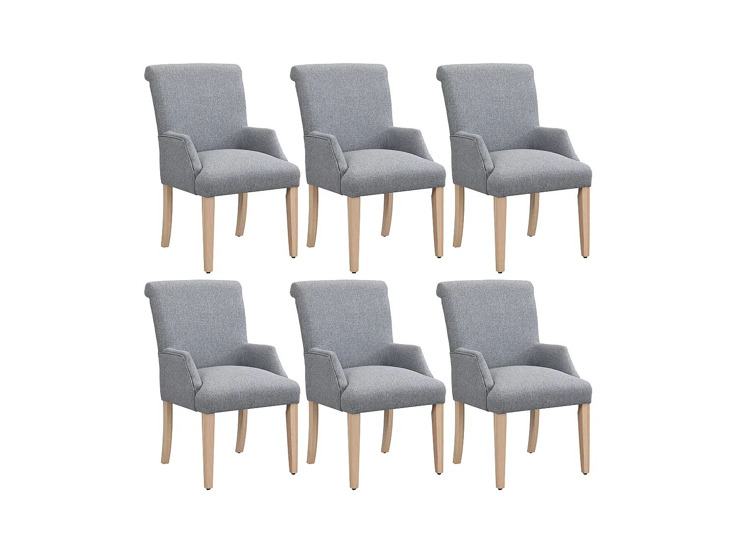 Lot de 6 Chaises en lin - avec pieds réglables en bois massif - avec accoudoirs - Gris