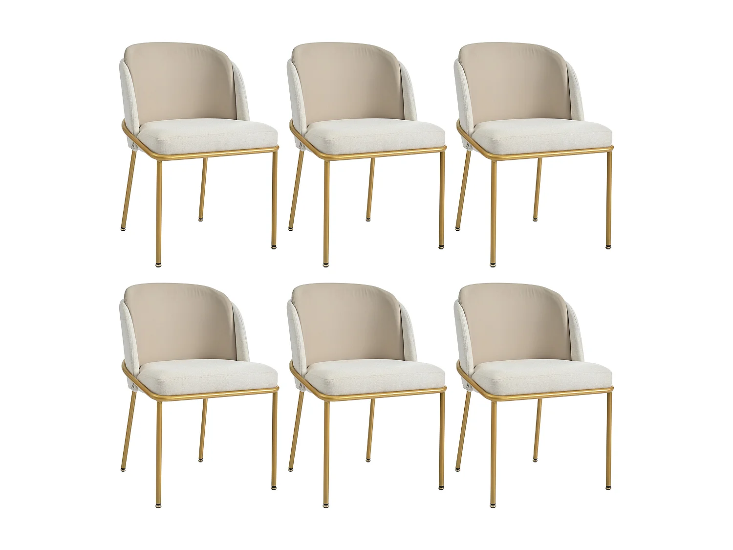 Set van 6 stoelen - linnen en kunstleer - metalen poten - eigentijdse stijl - beige