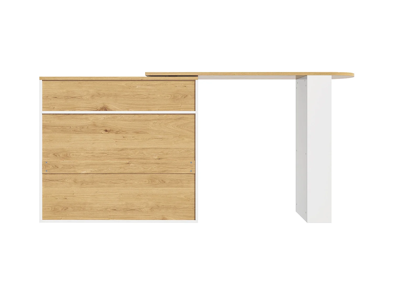 Meuble de bar pivotant 360° et escamotable - avec 1 tiroir et 2 portes - étagères ouvertes - blanc + naturel