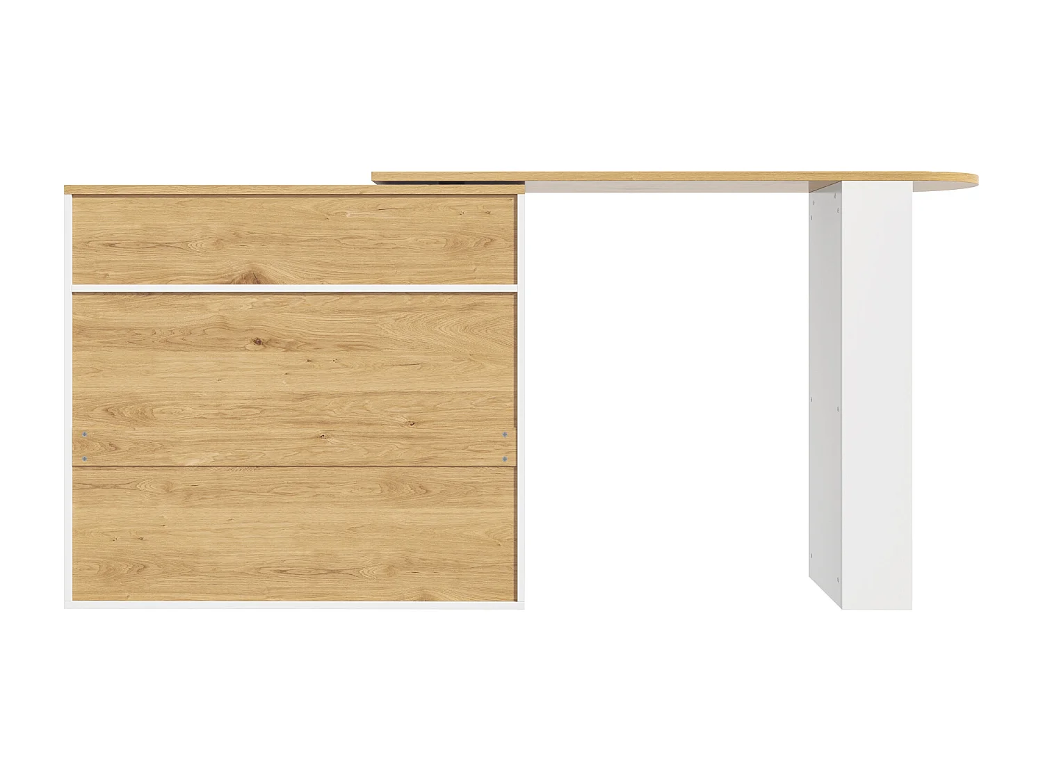 Mobile bar girevole a 360° e richiudibile - con 1 cassetto e 2 ante - ripiani aperti - bianco + naturale