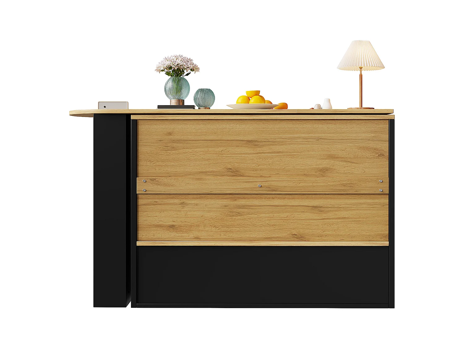 Meuble de bar pivotant 360° et escamotable - avec 2 portes et étagères ouvertes - noir + naturel