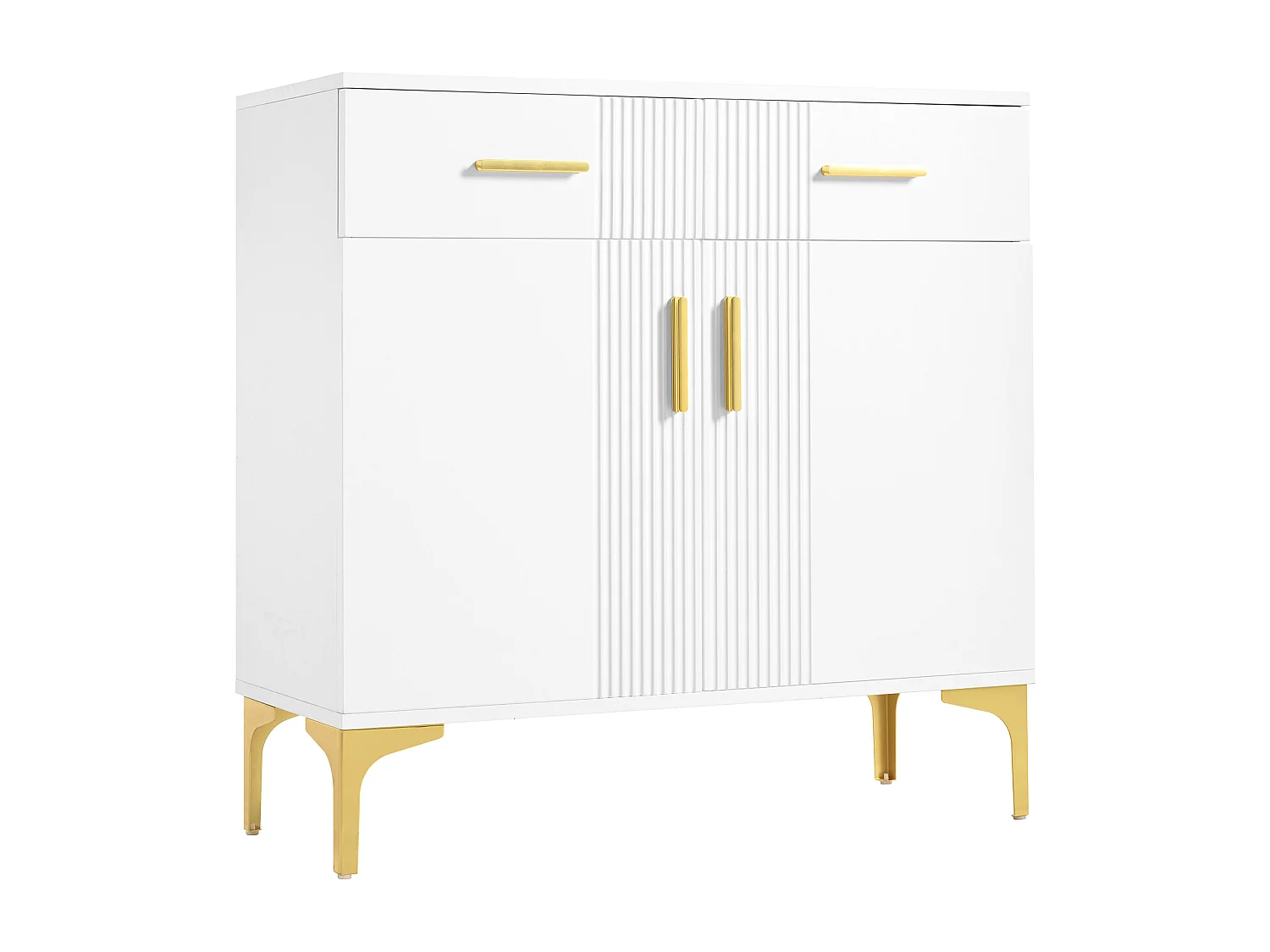 Buffet moderno 80x35x79,5cm - con 2 cassetti e 2 ante - gambe in metallo - MDF - bianco