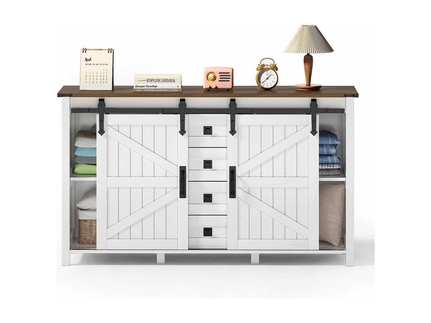 Moderner Sideboard 120x40x80cm - mit 2 Schiebetüren und 4 Schubladen - Weiß