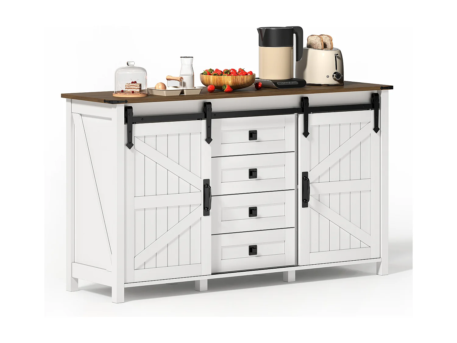 Moderner Sideboard 120x40x80cm - mit 2 Schiebetüren und 4 Schubladen - Weiß