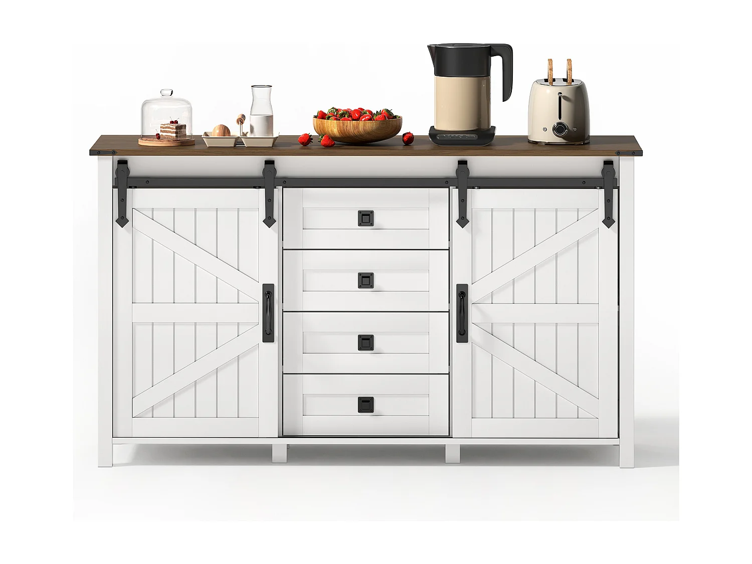 Moderner Sideboard 120x40x80cm - mit 2 Schiebetüren und 4 Schubladen - Weiß