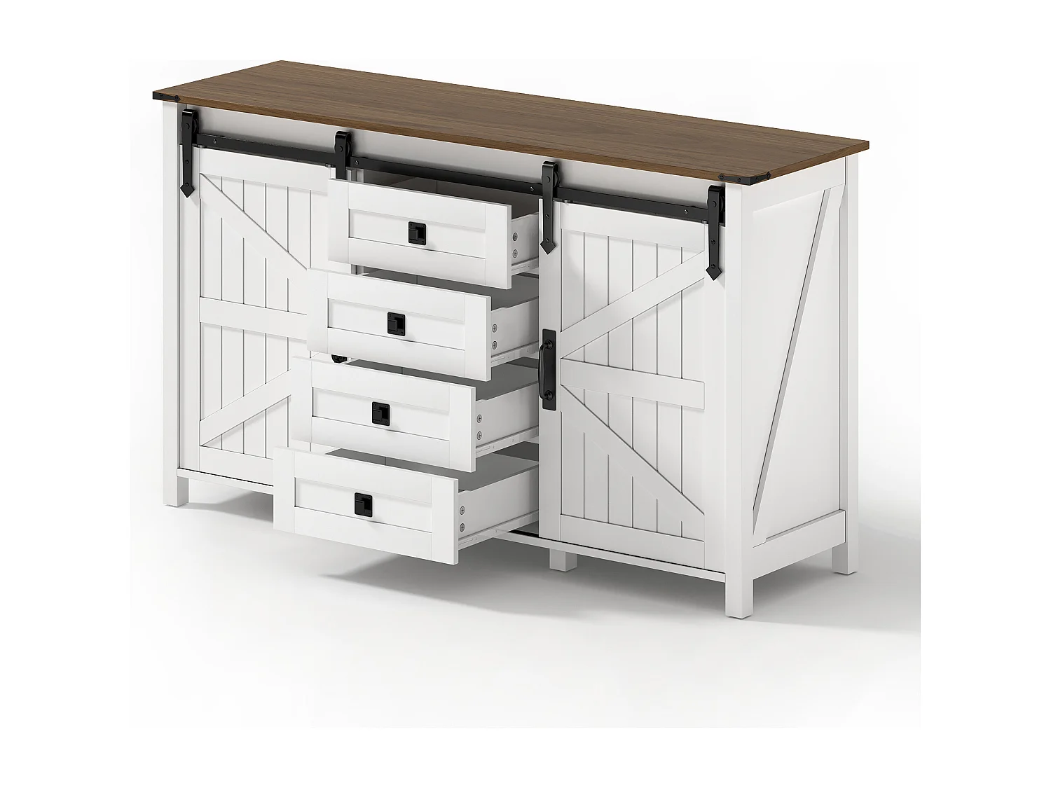 Moderner Sideboard 120x40x80cm - mit 2 Schiebetüren und 4 Schubladen - Weiß