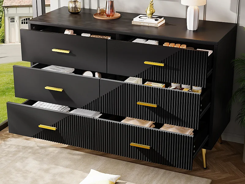 Buffet moderne 120x40x75 cm - avec 6 tiroirs - MDF - noir