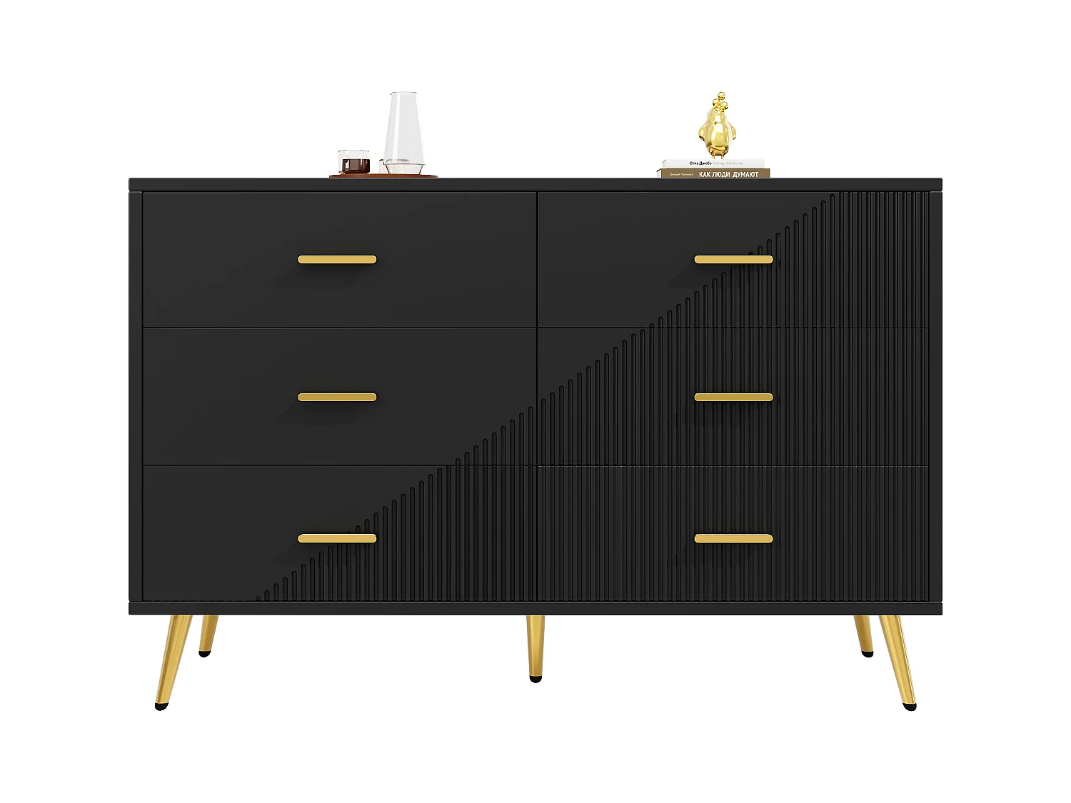 Buffet moderne 120x40x75 cm - avec 6 tiroirs - MDF - noir