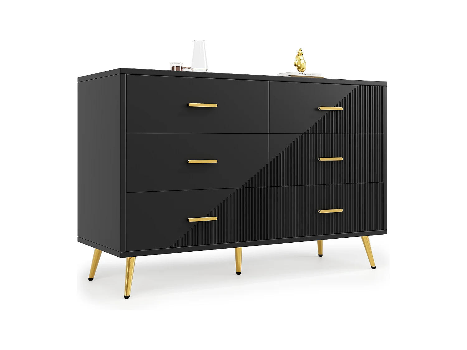 Buffet moderne 120x40x75 cm - avec 6 tiroirs - MDF - noir
