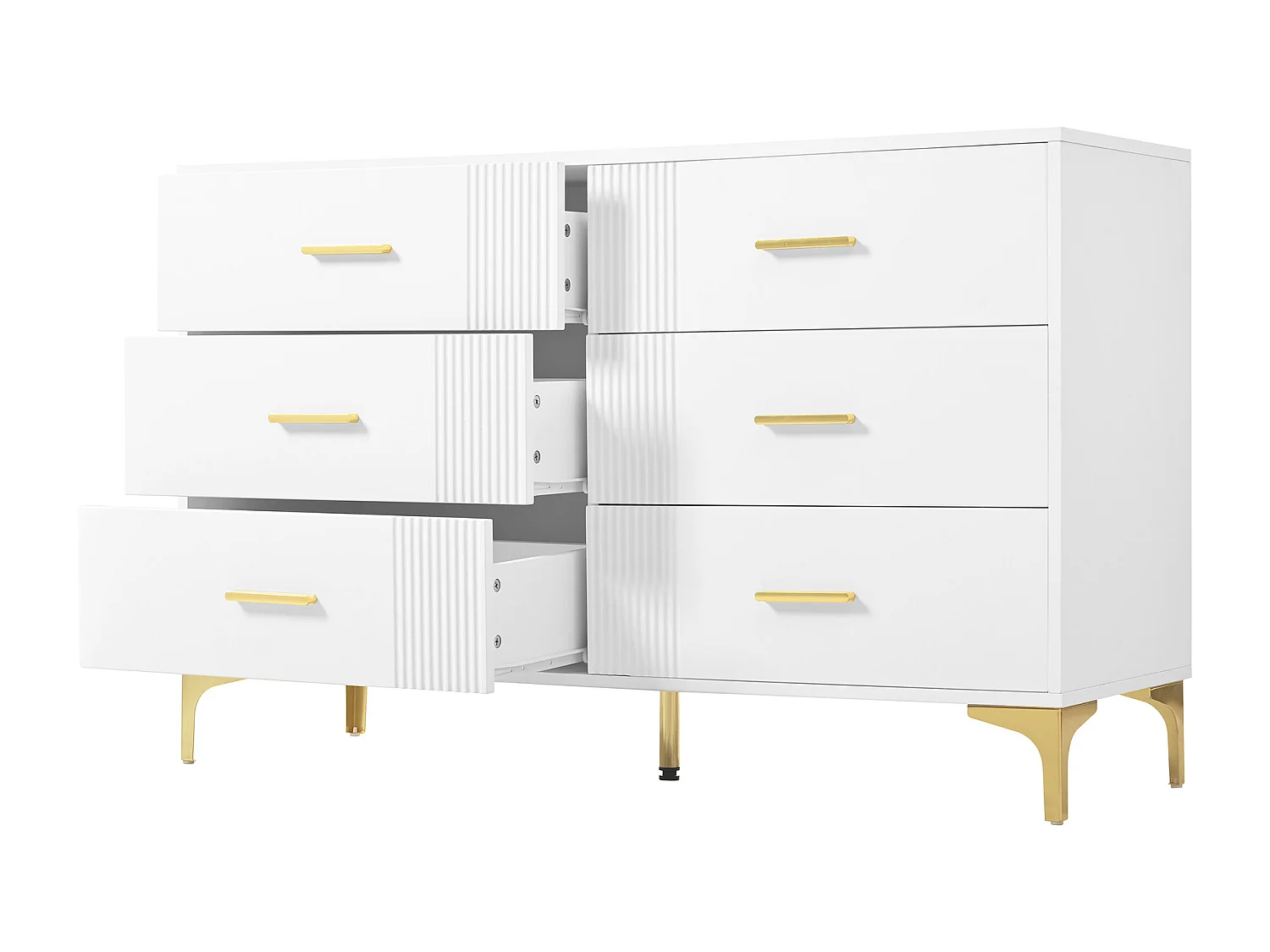 Buffet moderne 120x40x76cm - avec 6 tiroirs - pieds en métal - MDF - blanc
