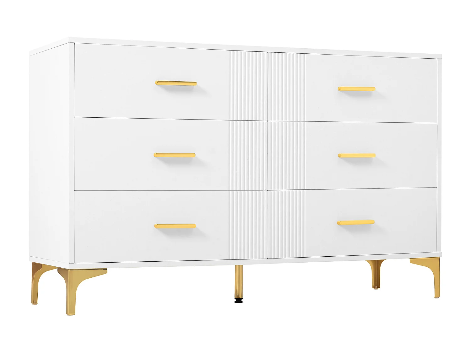 Buffet moderne 120x40x76cm - avec 6 tiroirs - pieds en métal - MDF - blanc