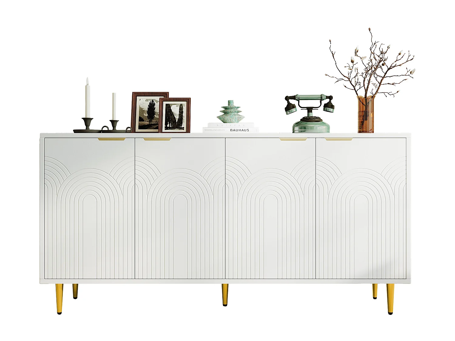 Buffet moderne 160x40x80cm - avec 4 portes - pieds en métal - panneau de particules - Blanc