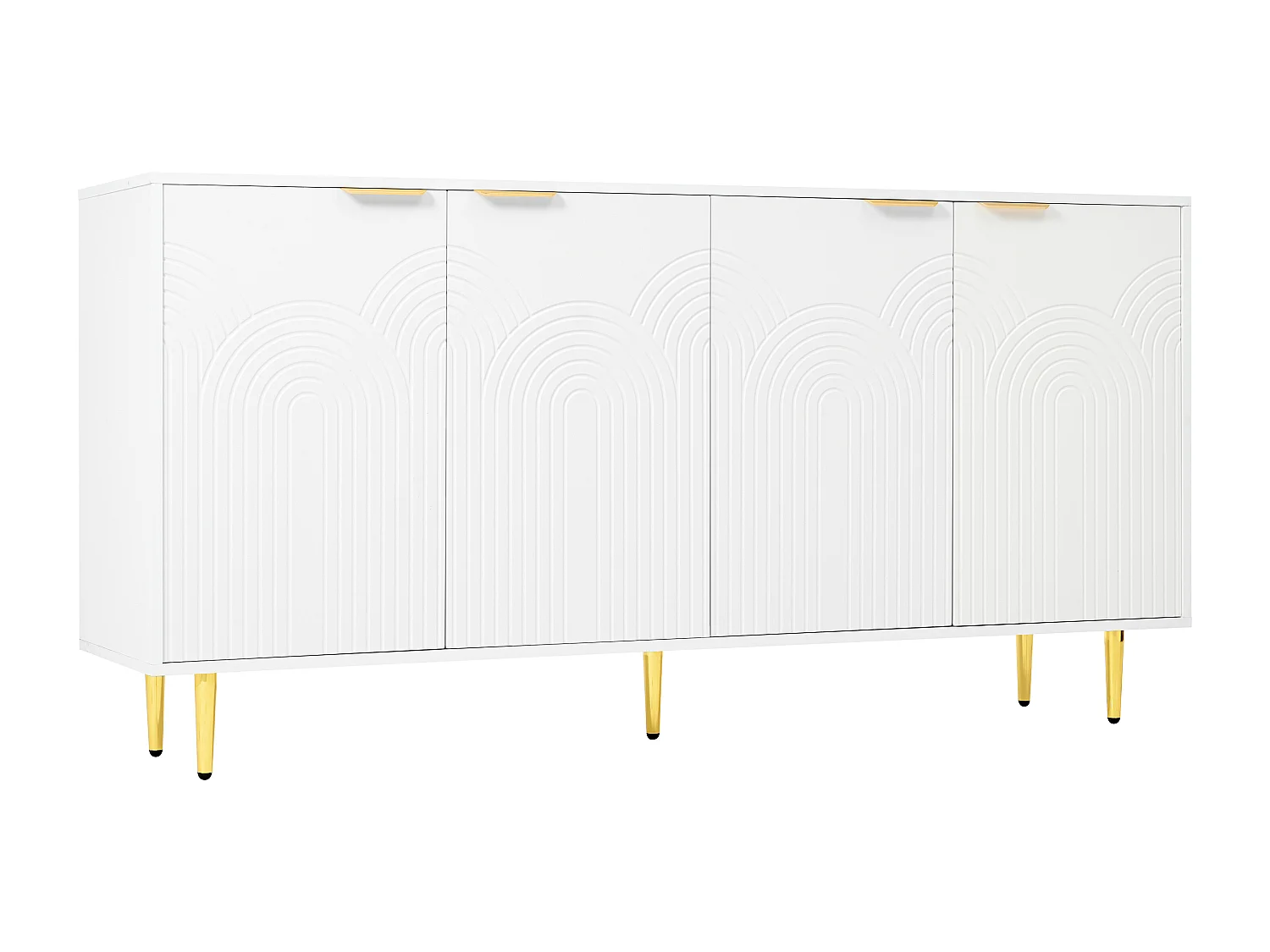 Buffet moderne 160x40x80cm - avec 4 portes - pieds en métal - panneau de particules - Blanc