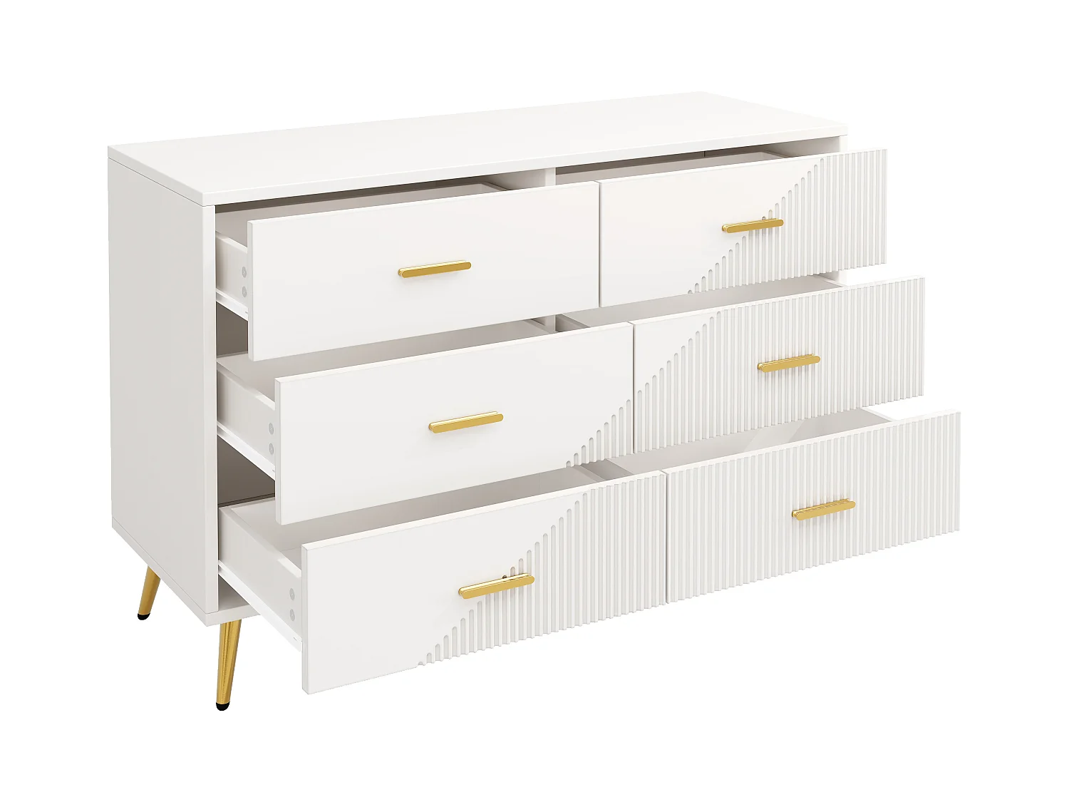 Buffet moderne 120x40x75 cm - avec 6 tiroirs - MDF - blanc