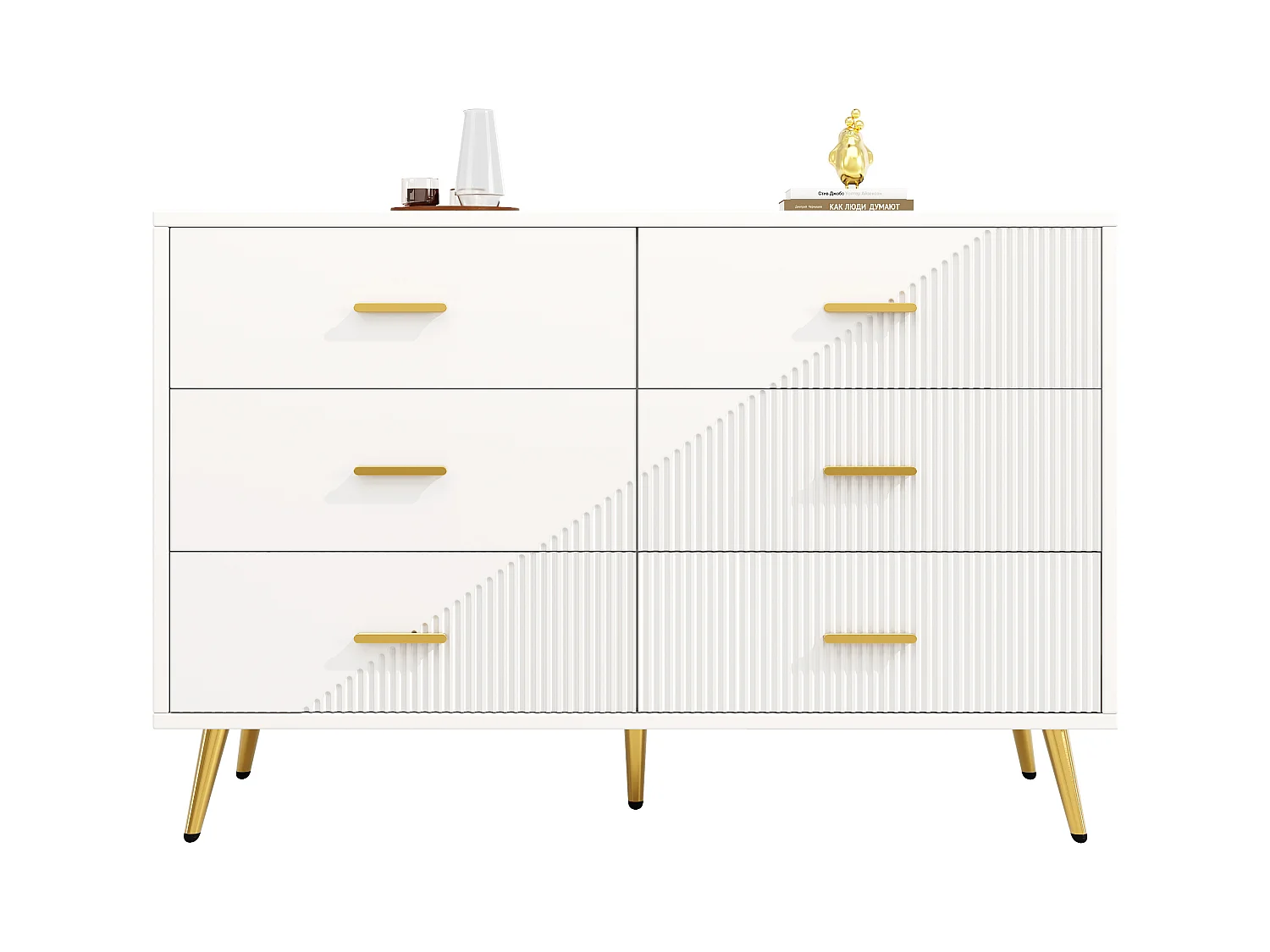 Buffet moderne 120x40x75 cm - avec 6 tiroirs - MDF - blanc