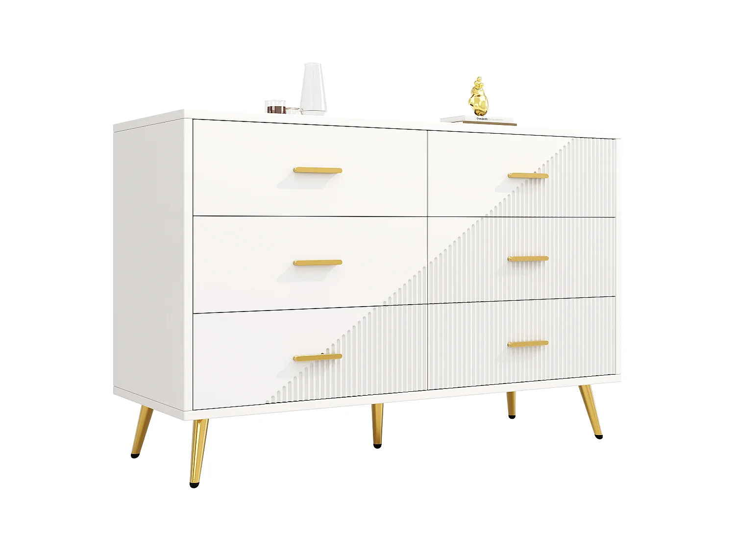 Buffet moderne 120x40x75 cm - avec 6 tiroirs - MDF - blanc
