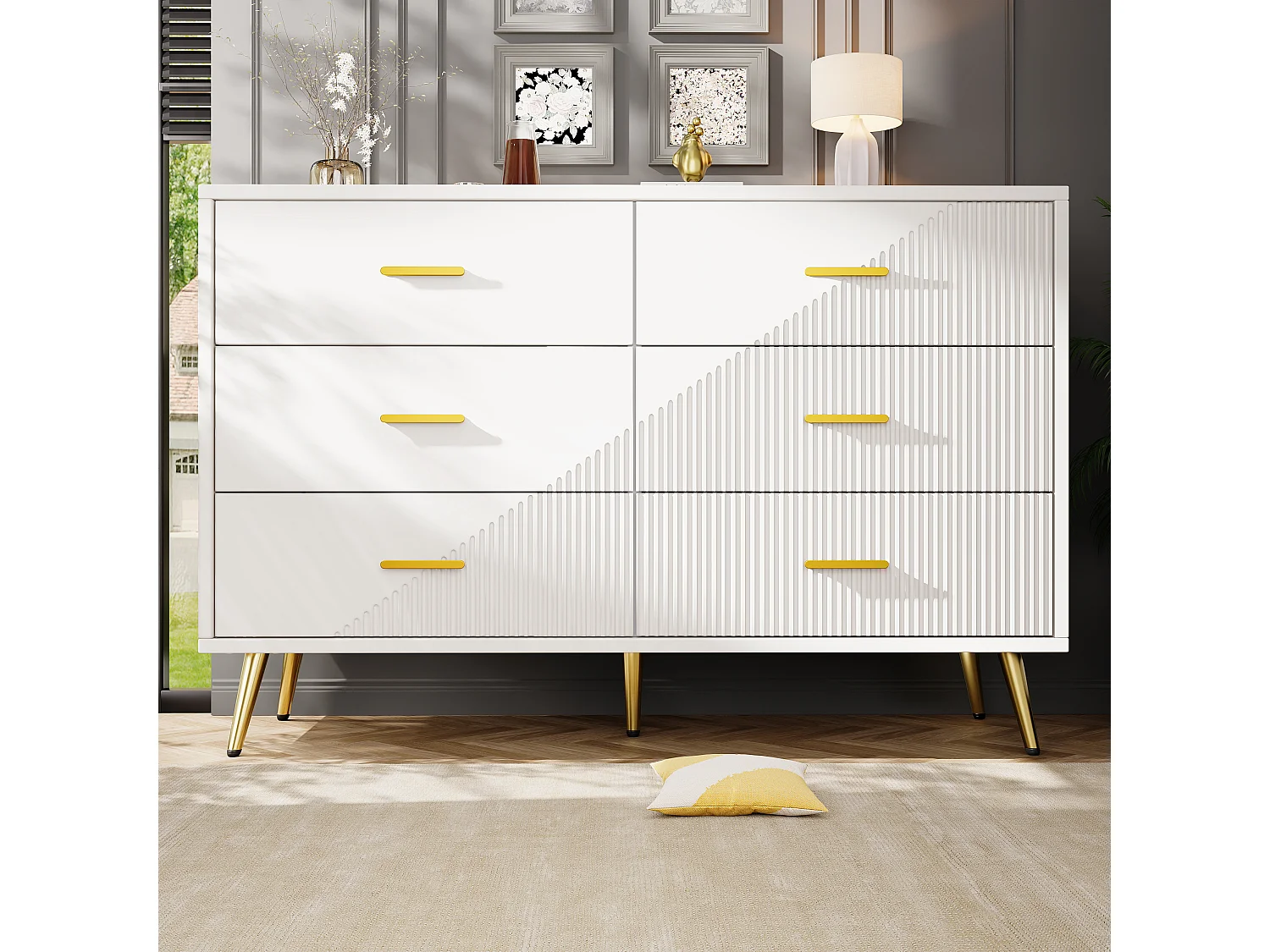 Moderner Sideboard 120x40x75 cm - mit 6 Schubladen - MDF - weiß