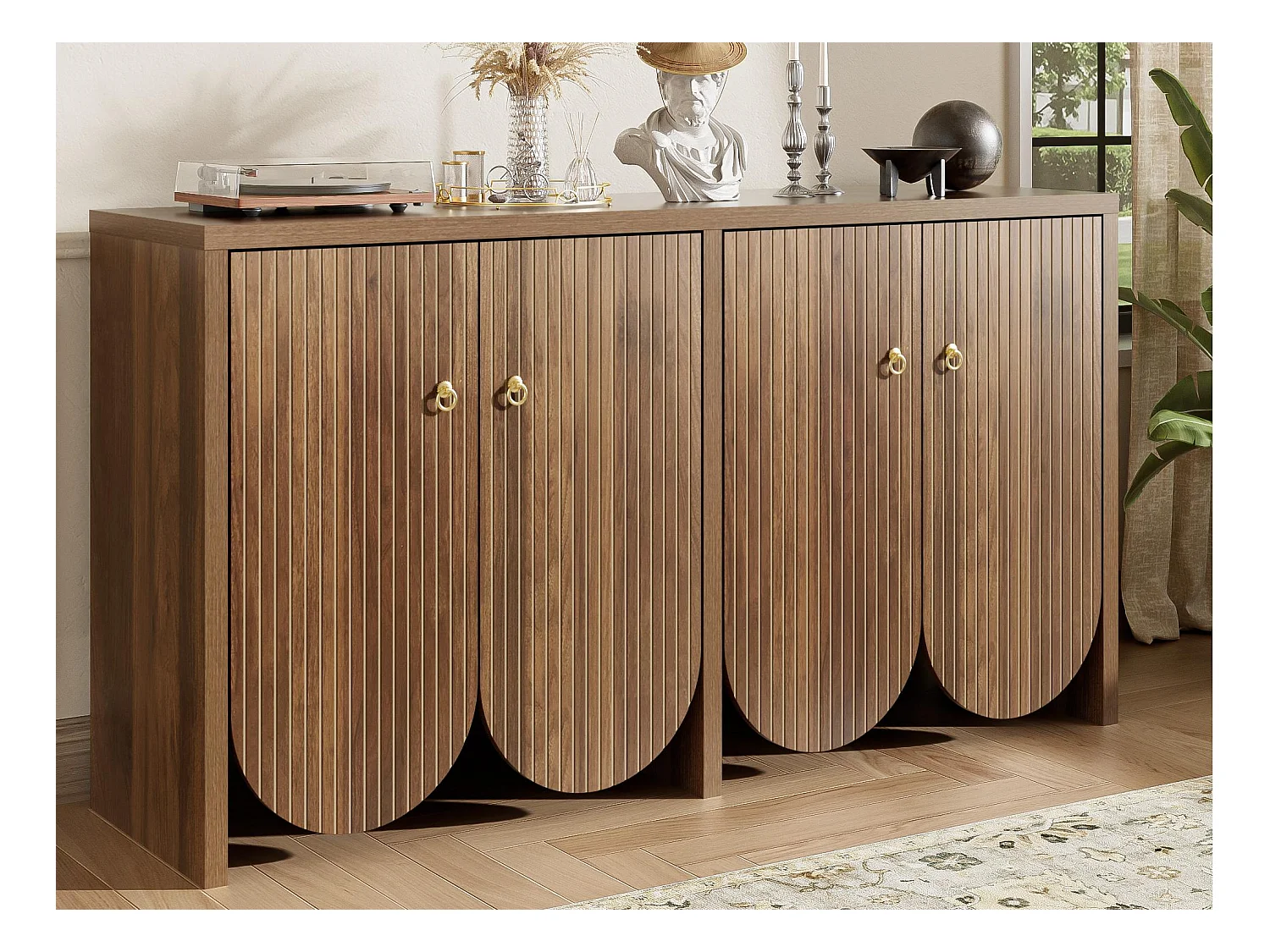 Buffet 147x40x80cm - avec 4 portes - étagères réglables - marron