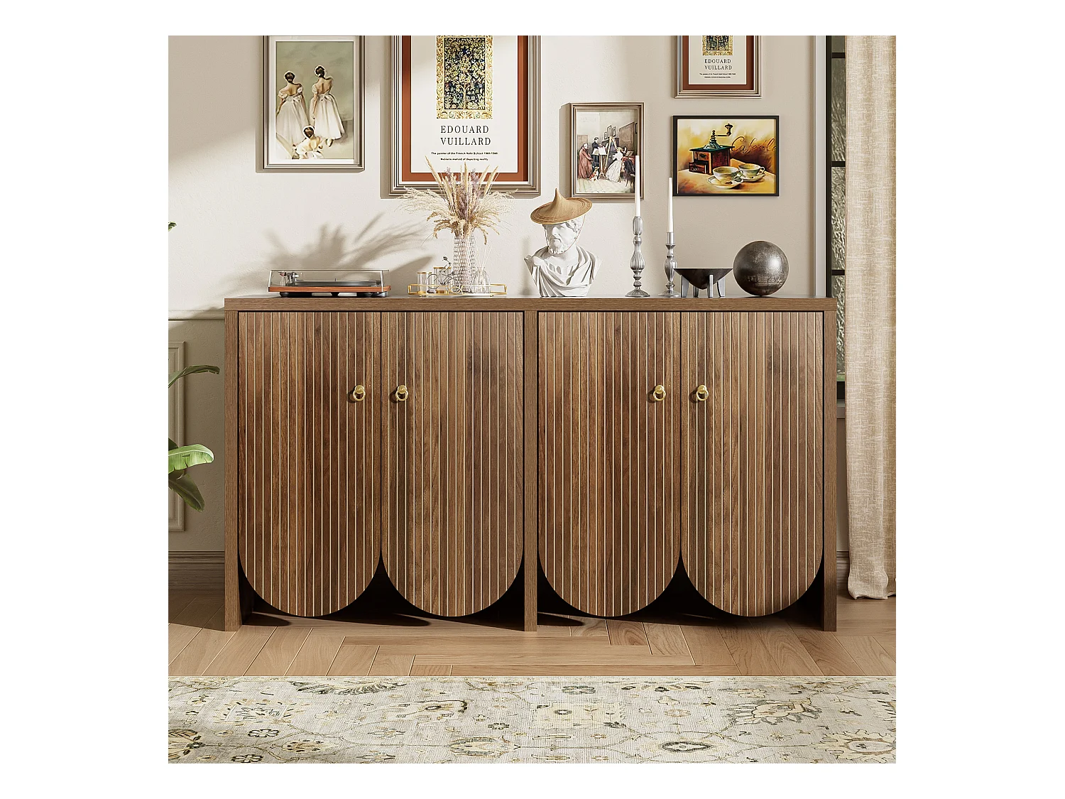 Buffet 147x40x80cm - avec 4 portes - étagères réglables - marron