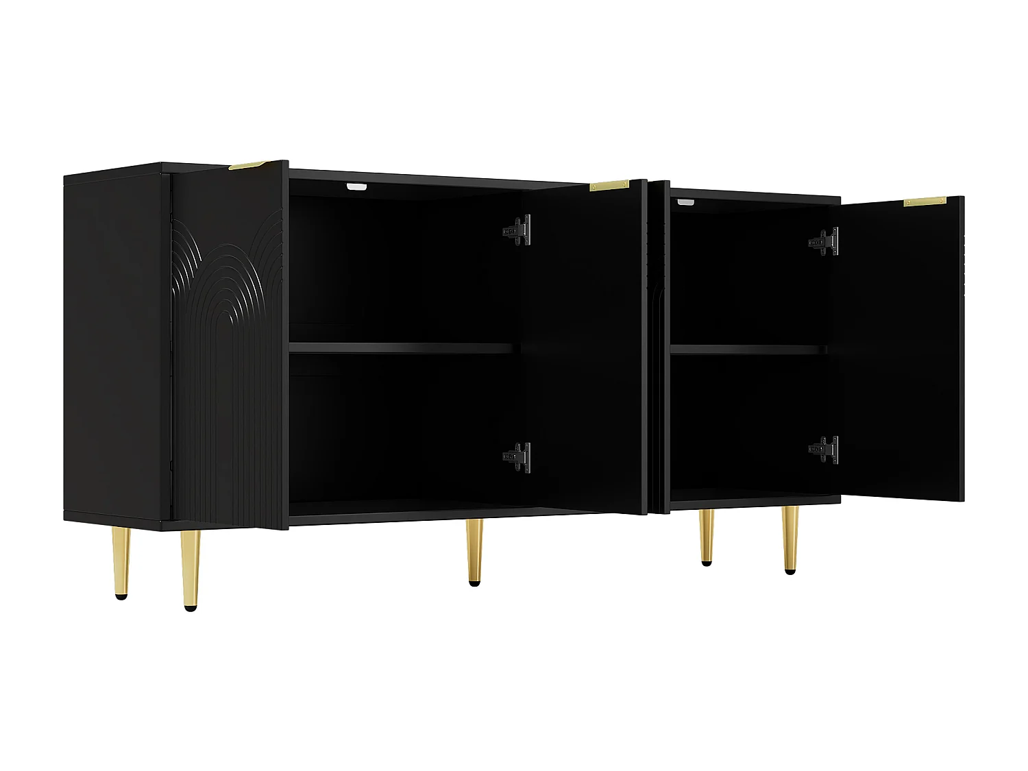 Buffet moderne 160x40x80cm - avec 4 portes - pieds en métal - panneau de particules - Noir