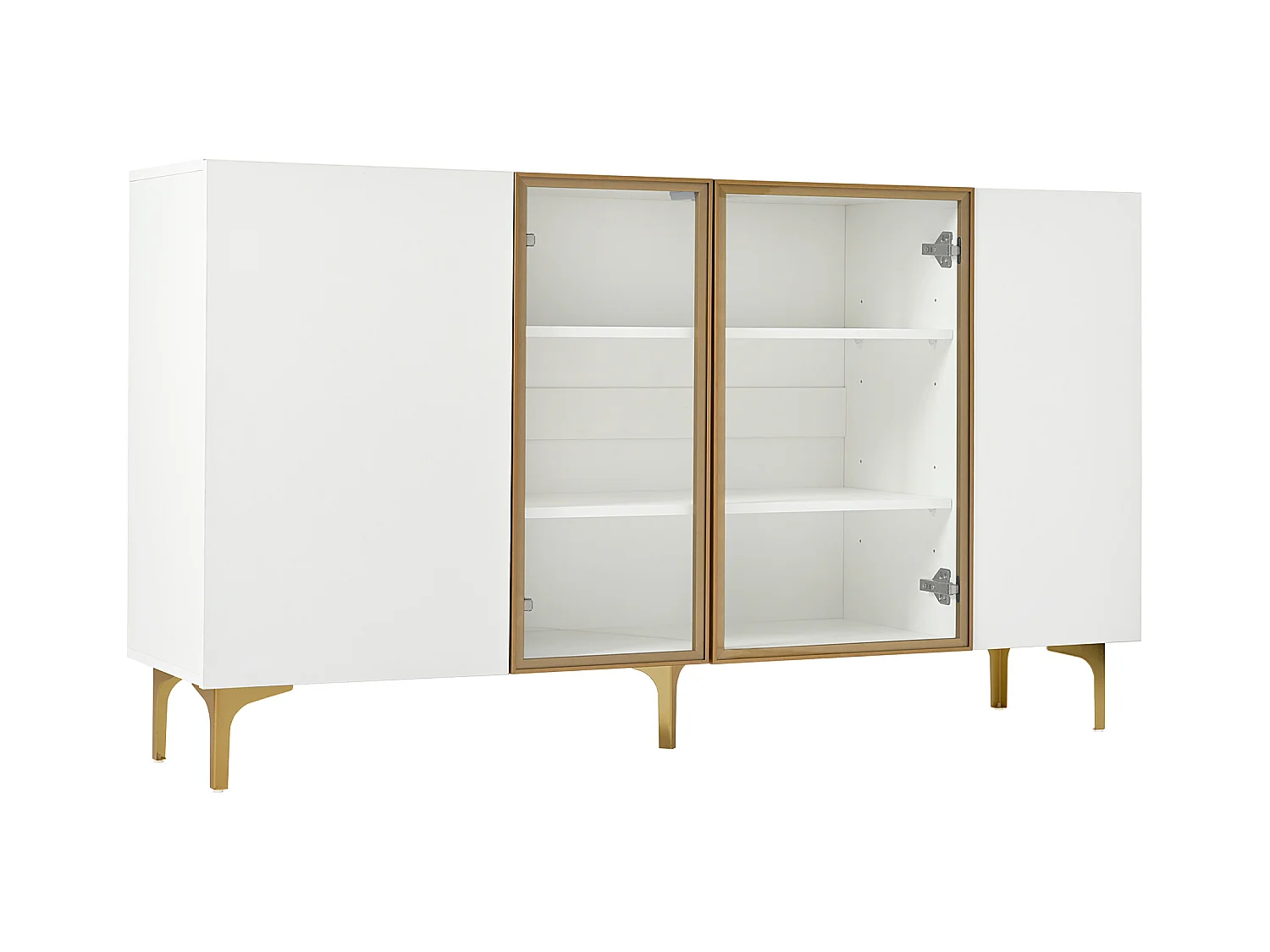 Buffet 150x38x85cm - avec 4 portes - MDF - blanc