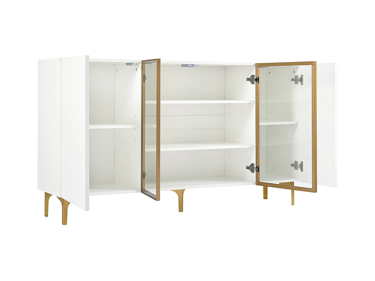 Buffet 150x38x85cm - avec 4 portes - MDF - blanc