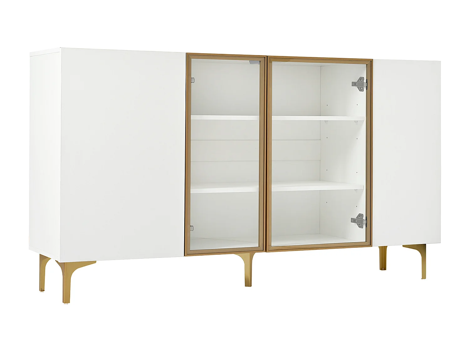 Buffet 150x38x85cm - avec 4 portes - MDF - blanc