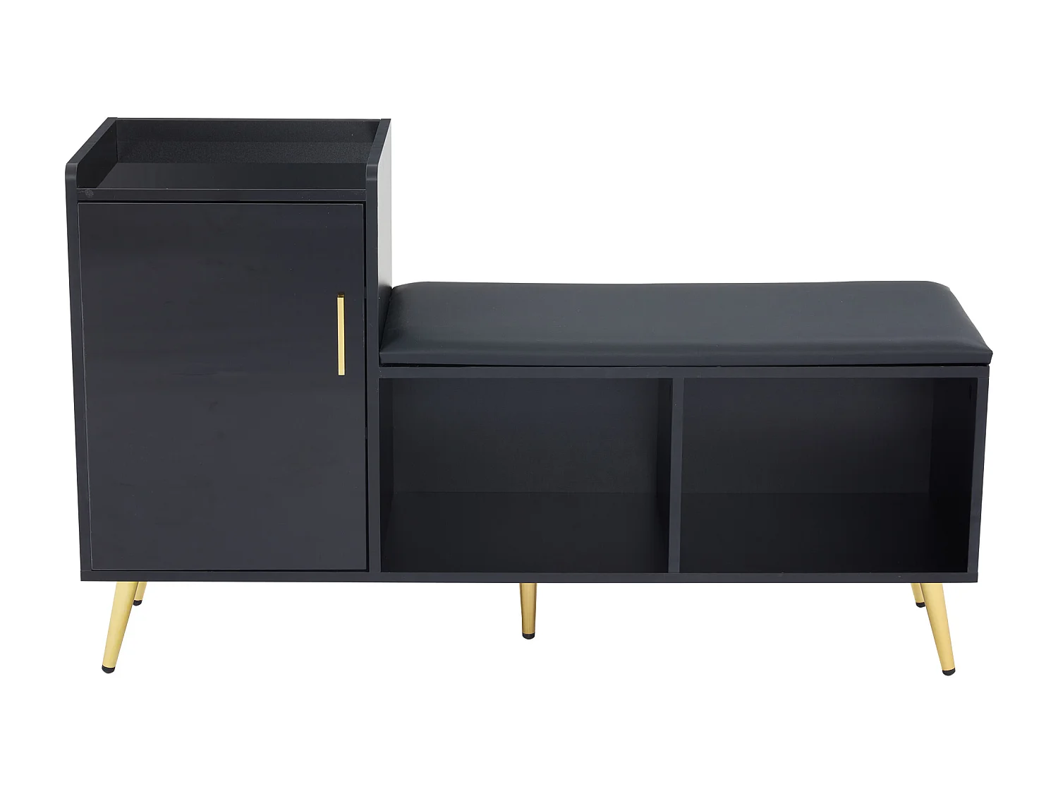 Meuble à chaussures - avec assise rembourrée - avec 1 porte - avec compartiments de rangement - Noir