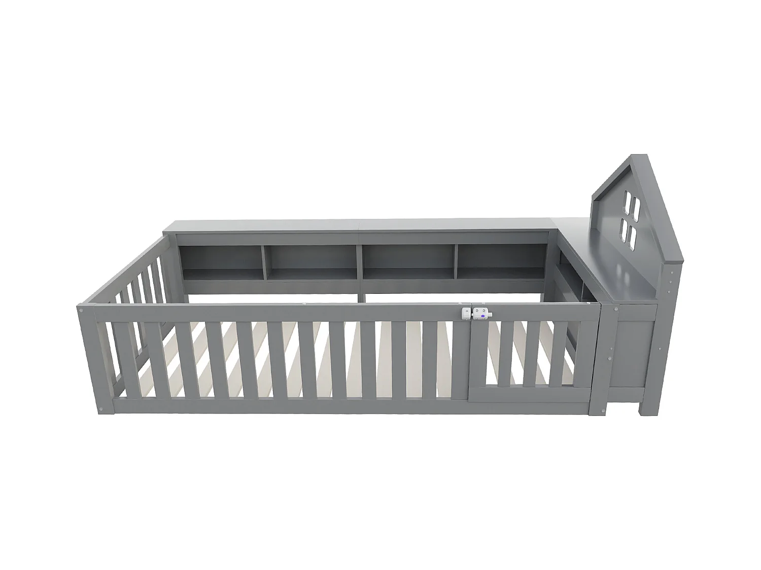 Lit bébé 90x200cm - avec rangement - avec porte - avec sommier à lattes - gris (matelas non inclus)