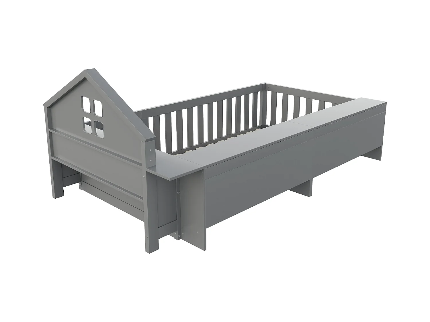 Lit bébé 90x200cm - avec rangement - avec porte - avec sommier à lattes - gris (matelas non inclus)