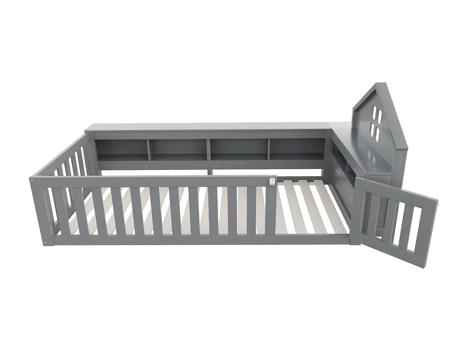 Lit bébé 90x200cm - avec rangement - avec porte - avec sommier à lattes - gris (matelas non inclus)