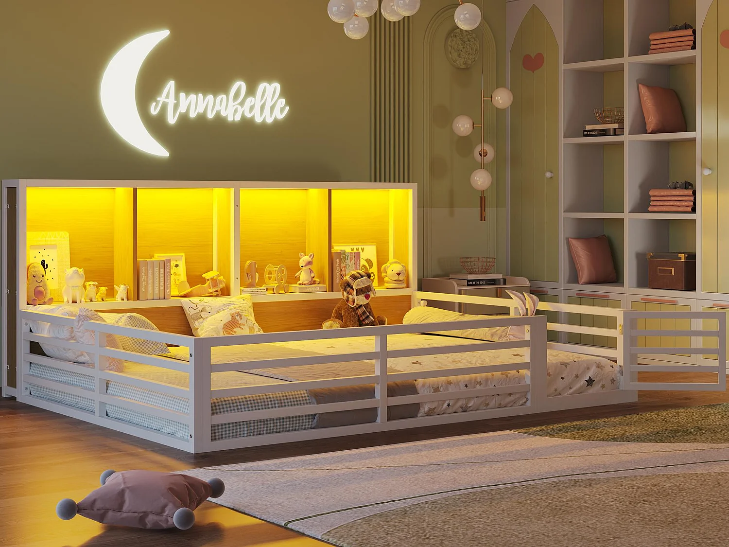 Kinderbett 140x200 cm - mit Stauraum - Lattenrost - weiß (ohne Matratze)