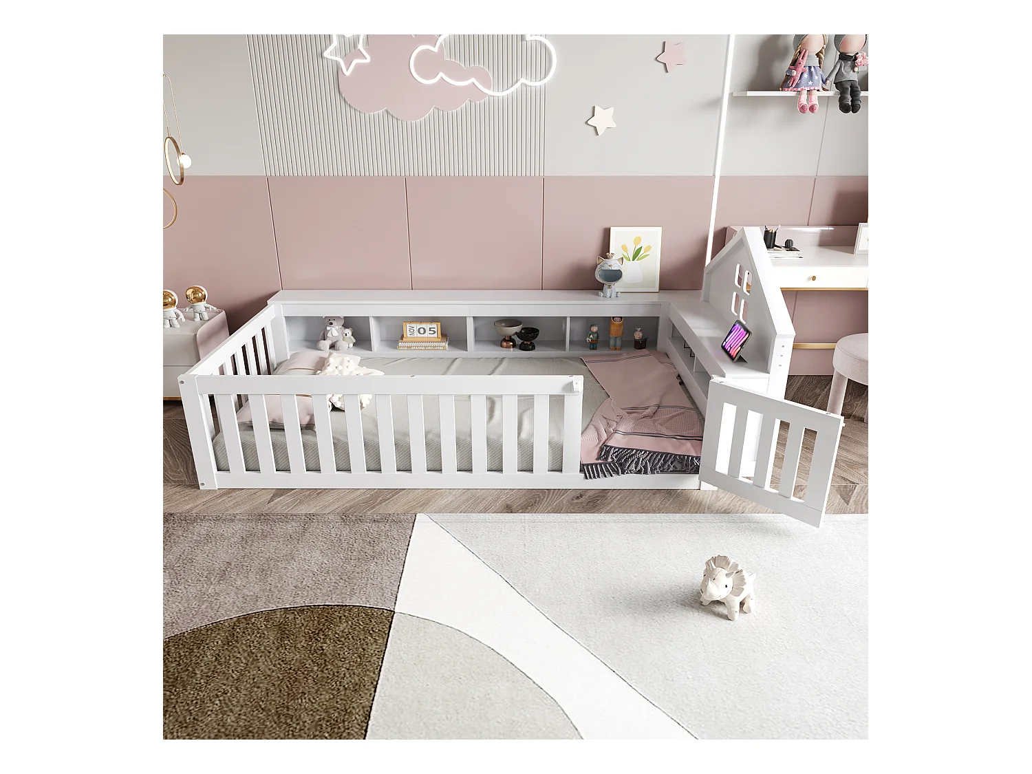 Lit bébé 90x200cm - avec rangement - avec porte - avec sommier à lattes - blanc (matelas non inclus)