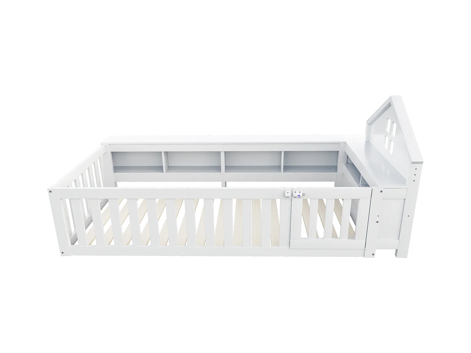 Lit bébé 90x200cm - avec rangement - avec porte - avec sommier à lattes - blanc (matelas non inclus)