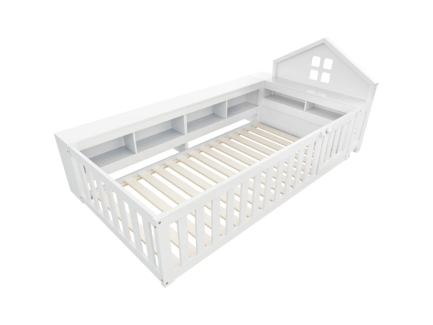 Lit bébé 90x200cm - avec rangement - avec porte - avec sommier à lattes - blanc (matelas non inclus)