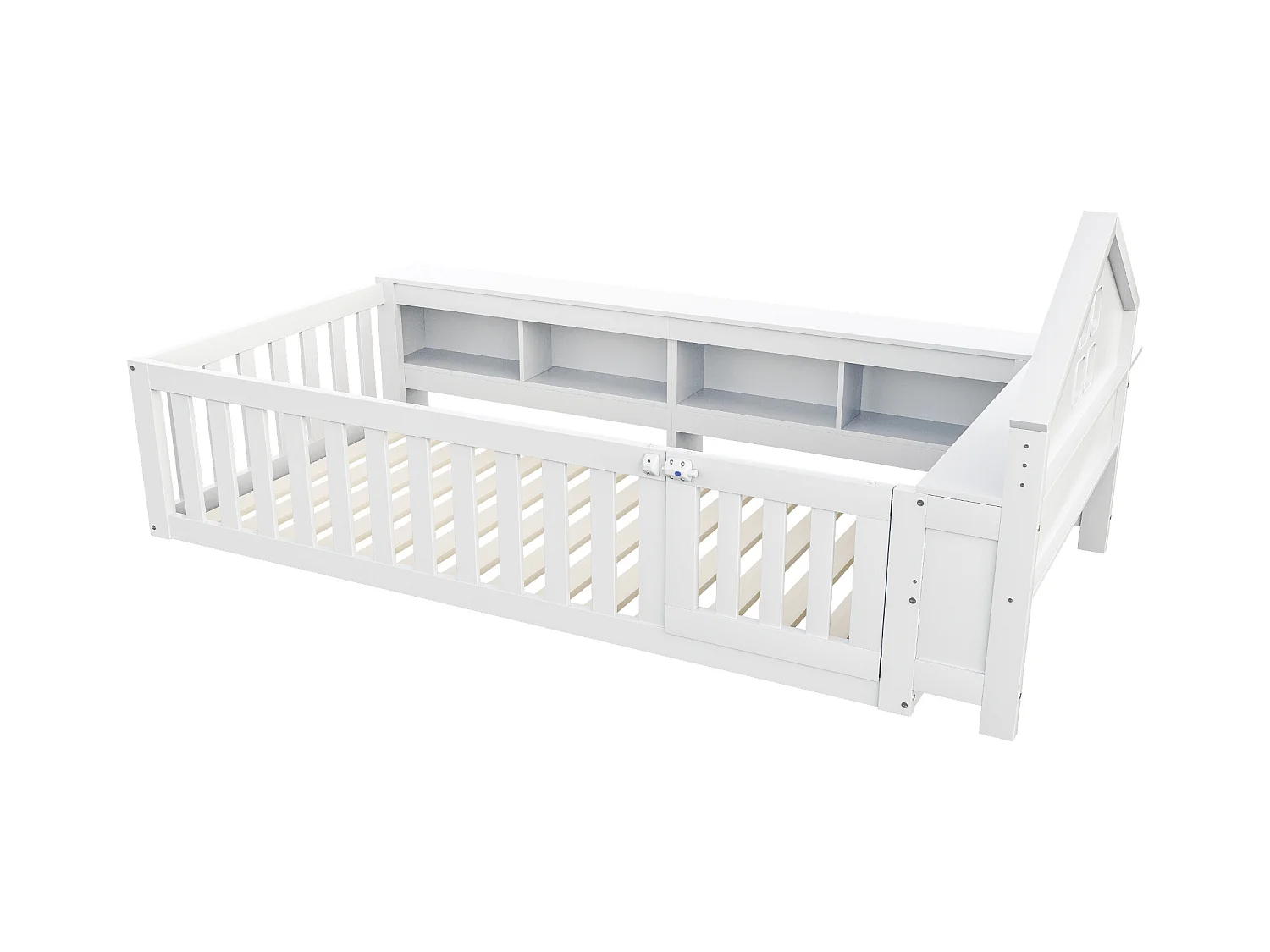 Lit bébé 90x200cm - avec rangement - avec porte - avec sommier à lattes - blanc (matelas non inclus)