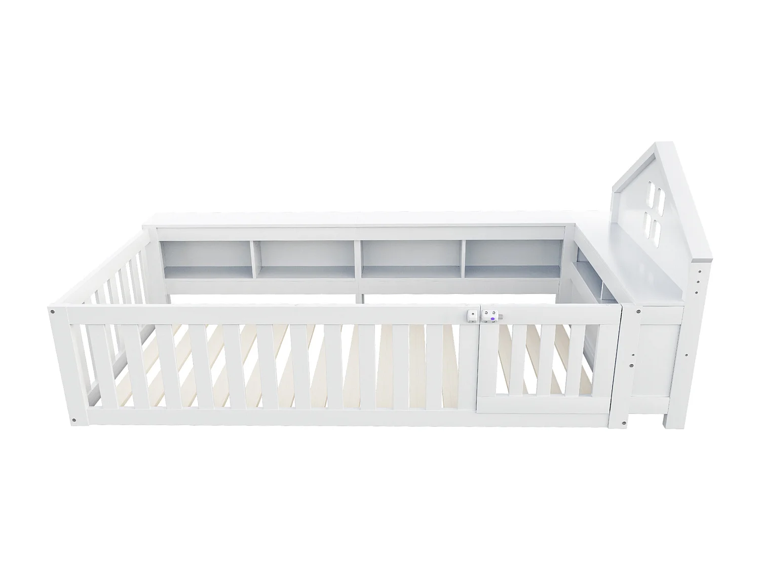 Kinderbett 90x200 cm - mit Stauraum - mit Tür - mit Lattenrost - weiß (ohne Matratze)