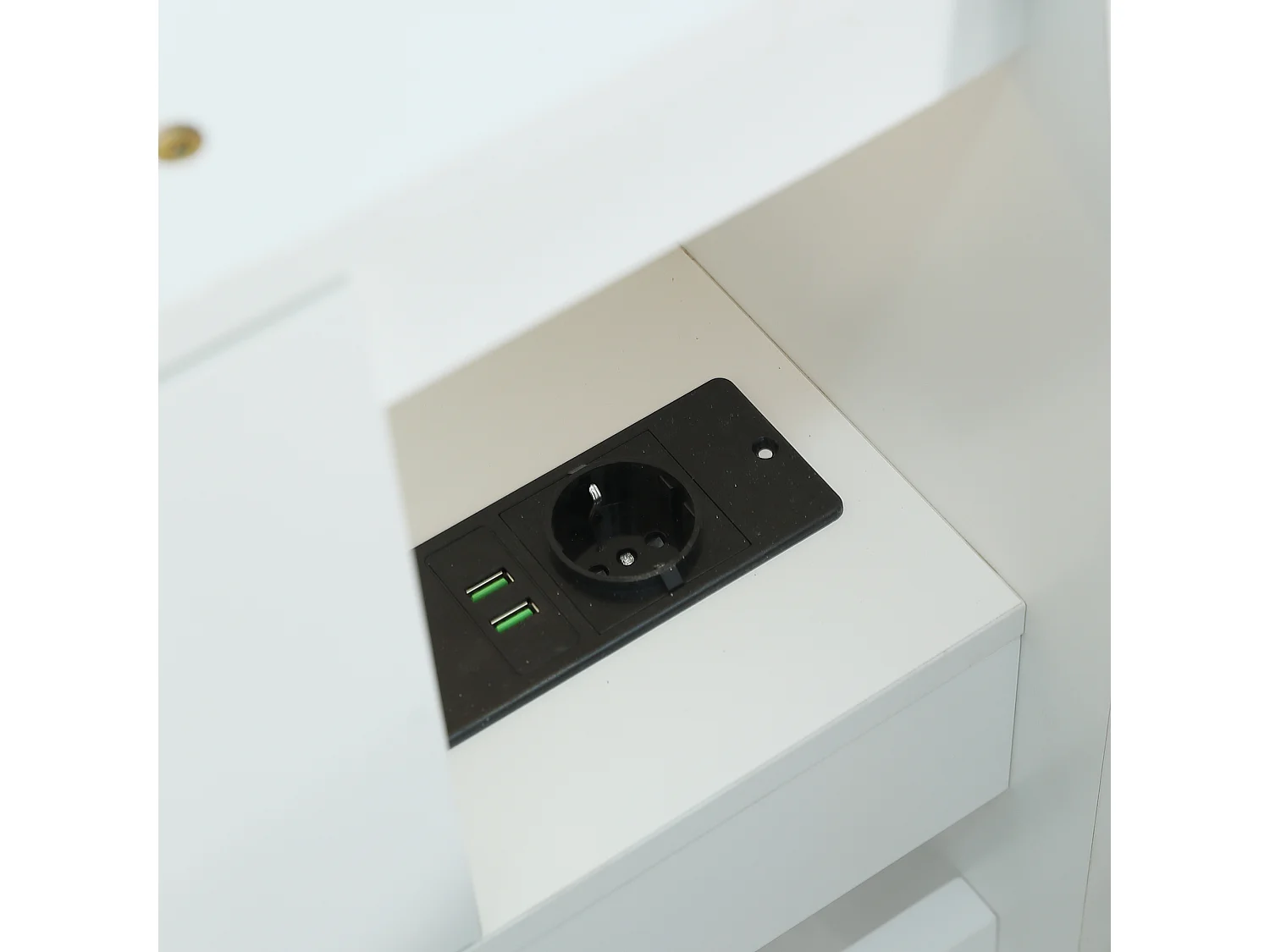 Lit simple 90x200cm - avec 2 tiroirs - avec USB et prise - rangements en tête et sur les côtés du lit - Blanc