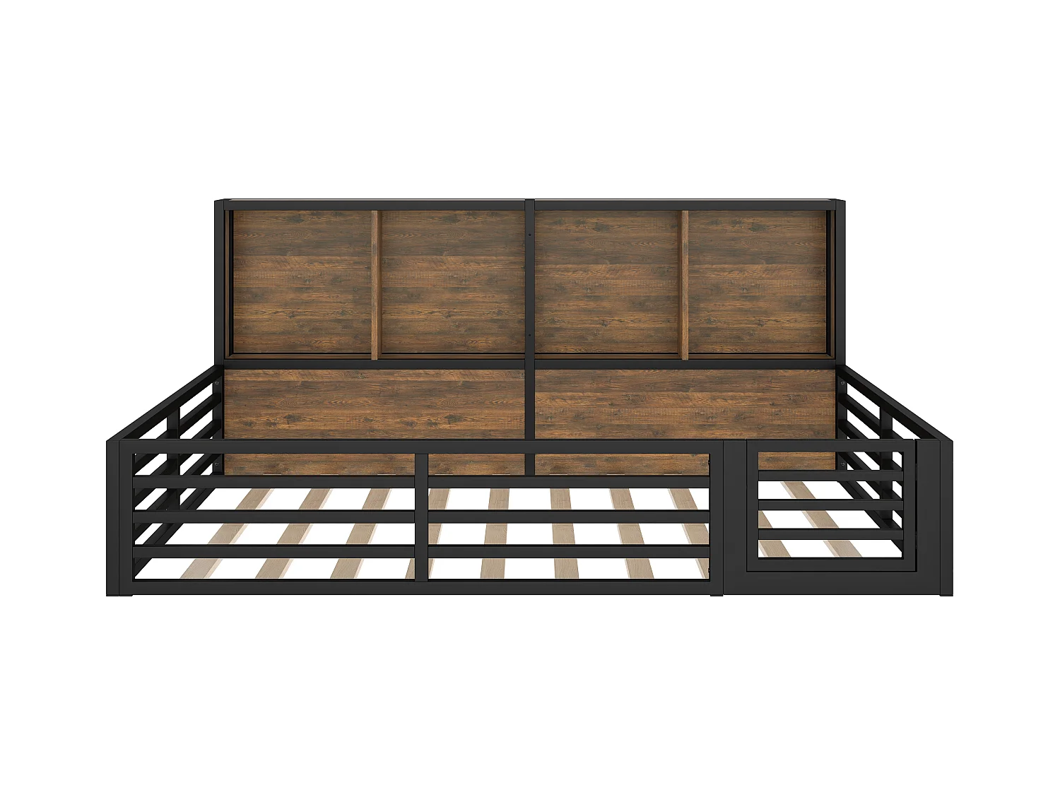 Lit enfant 140x200cm - avec rangement - sommier à lattes - noir (sans matelas)