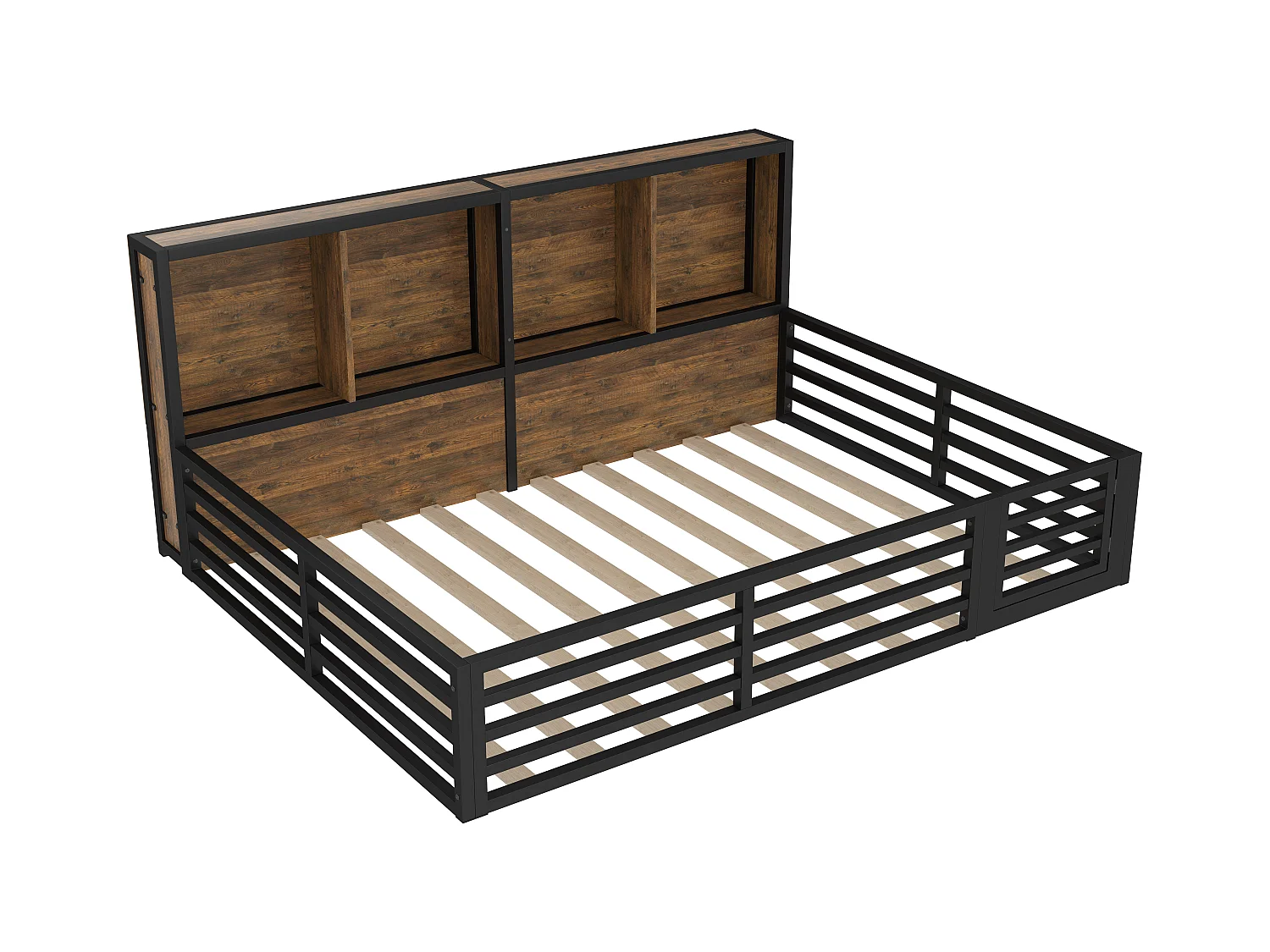 Lit enfant 140x200cm - avec rangement - sommier à lattes - noir (sans matelas)