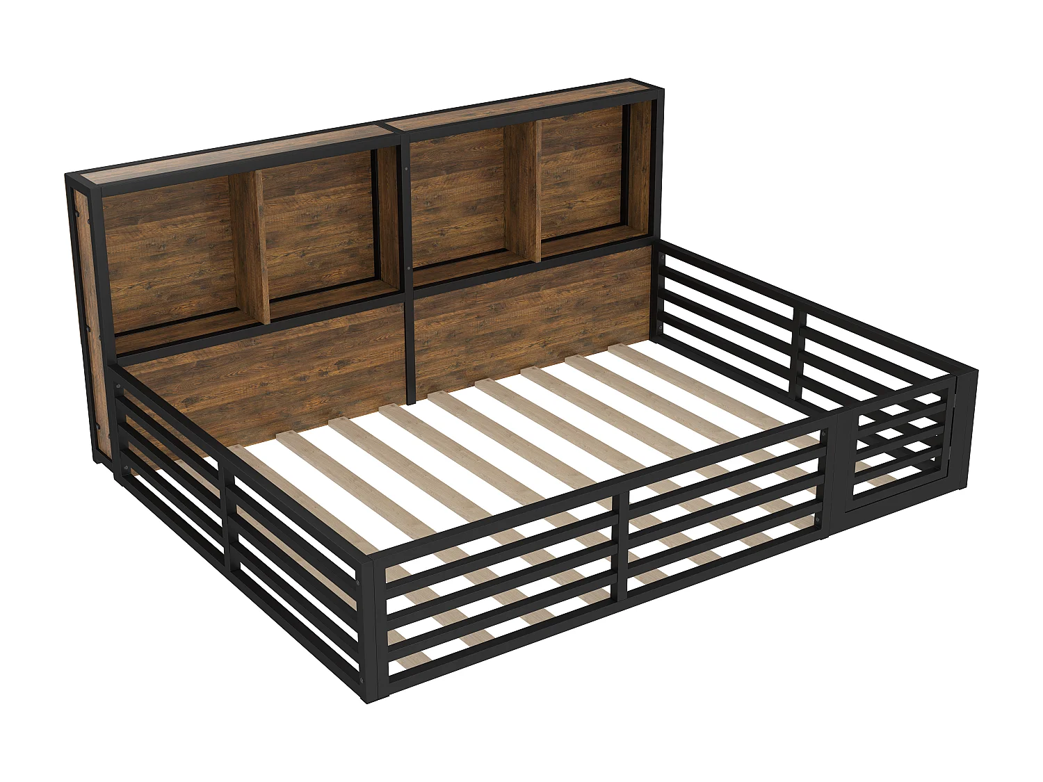 Kinderbed 140x200 cm - met opbergruimte - lattenbodem - zwart (zonder matras)