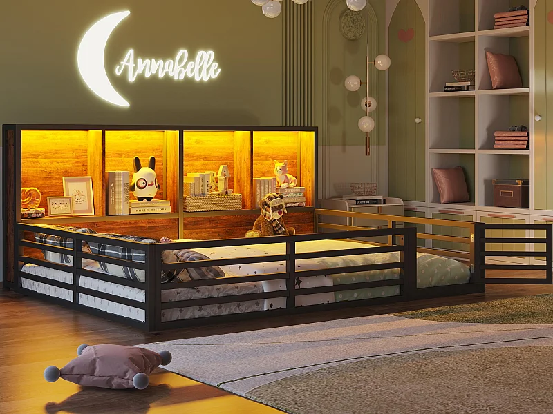 Kinderbed 140x200 cm - met opbergruimte - lattenbodem - zwart (zonder matras)