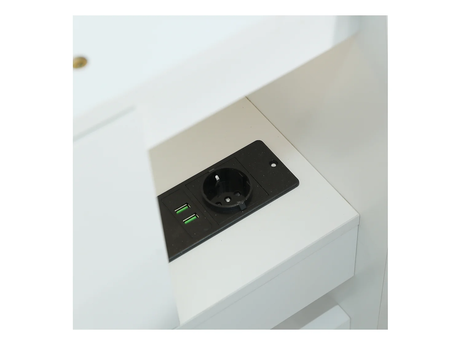 Eenvoudig bed 140x200 cm - met 2 lades - met USB en stopcontact - opbergruimte in hoofdeinde en zijkanten - wit