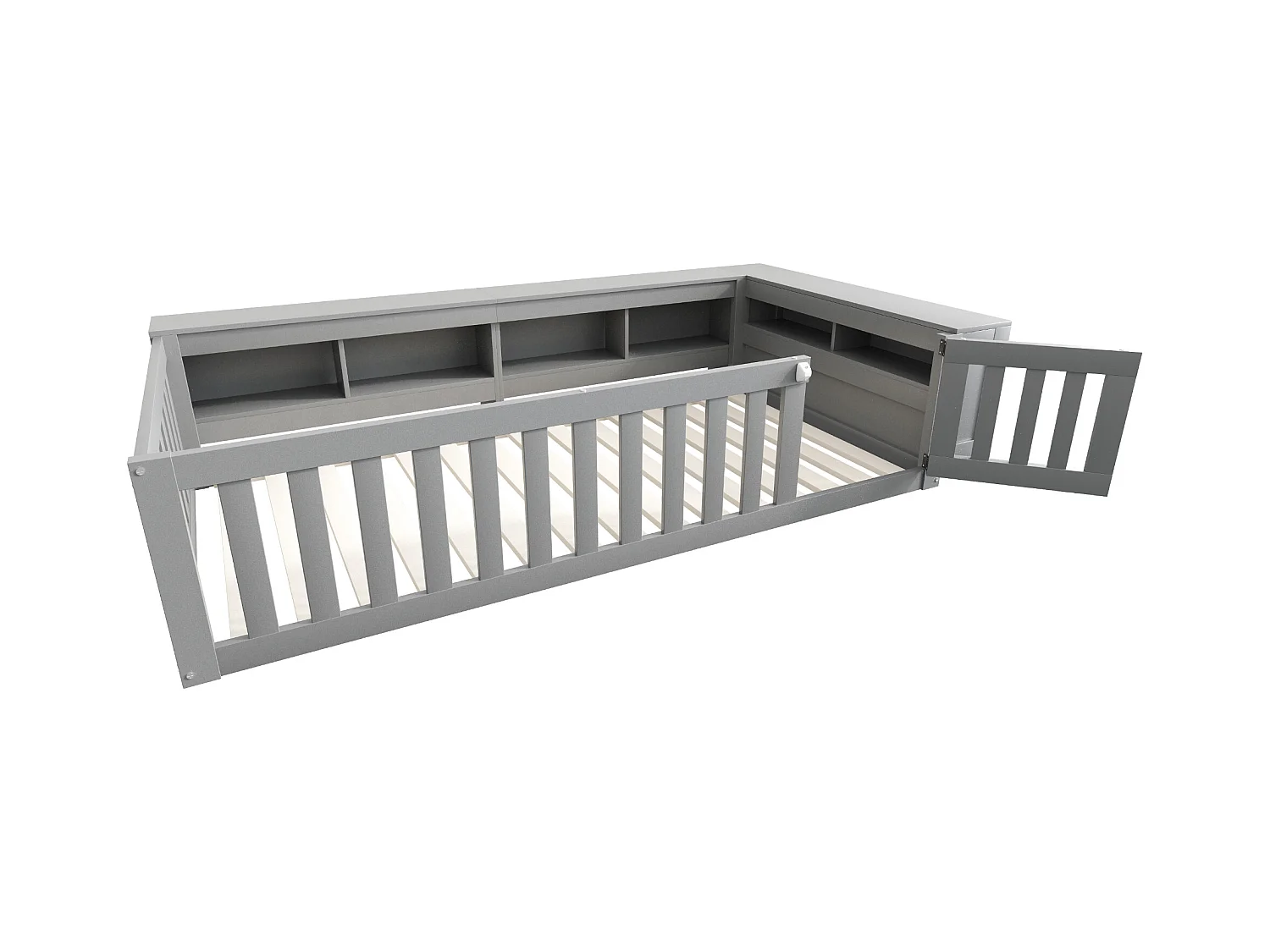 Lit bébé 90 x 200 cm - avec rangement - avec porte - avec sommier à lattes - gris (matelas non inclus)