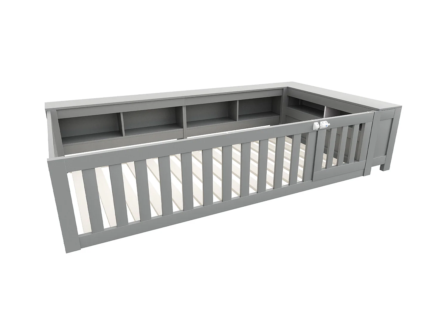 Kinderbett 90x200 cm - mit Stauraum - mit Tür - mit Lattenrost - grau (ohne Matratze)