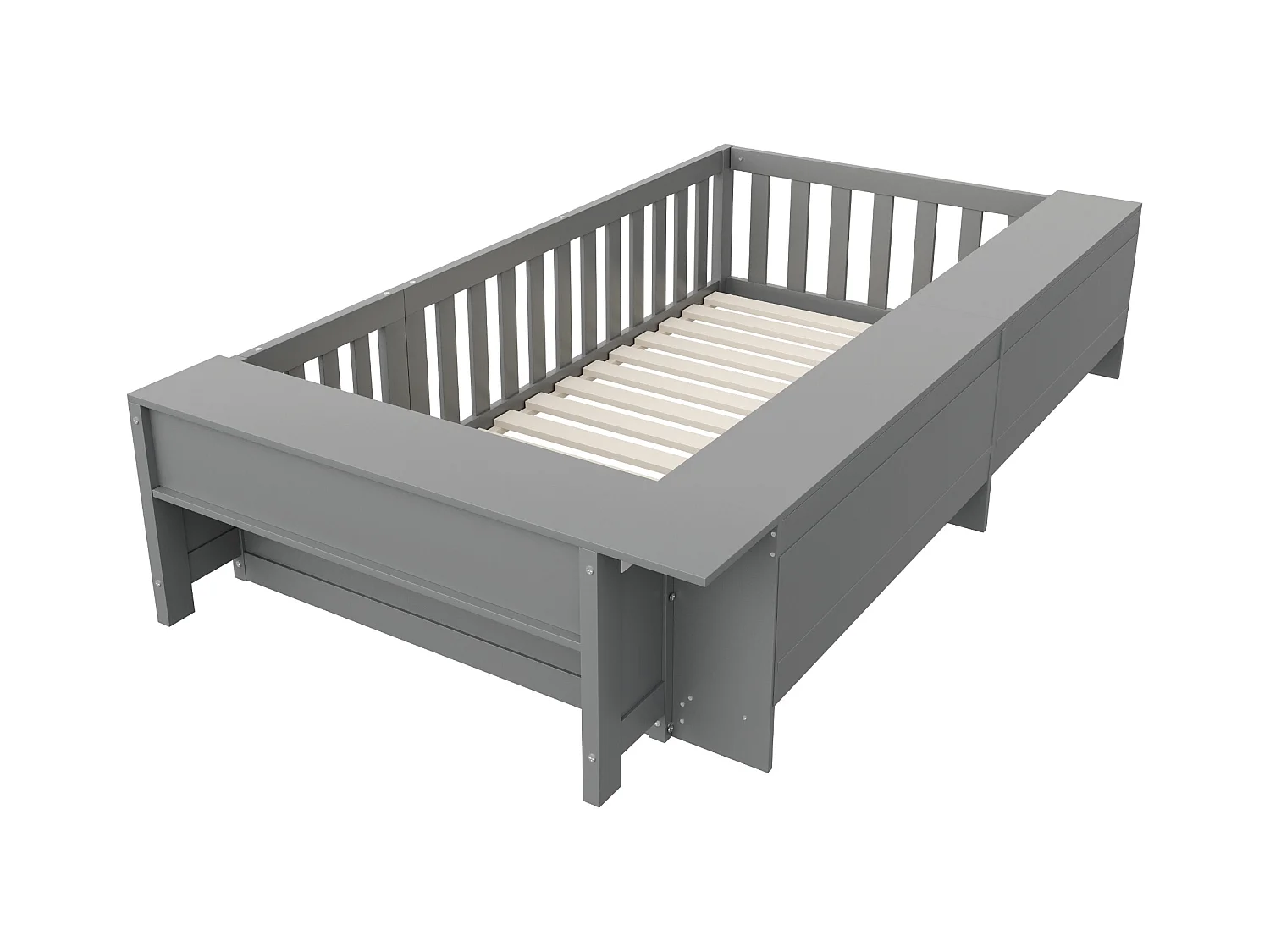 Kinderbett 90x200 cm - mit Stauraum - mit Tür - mit Lattenrost - grau (ohne Matratze)