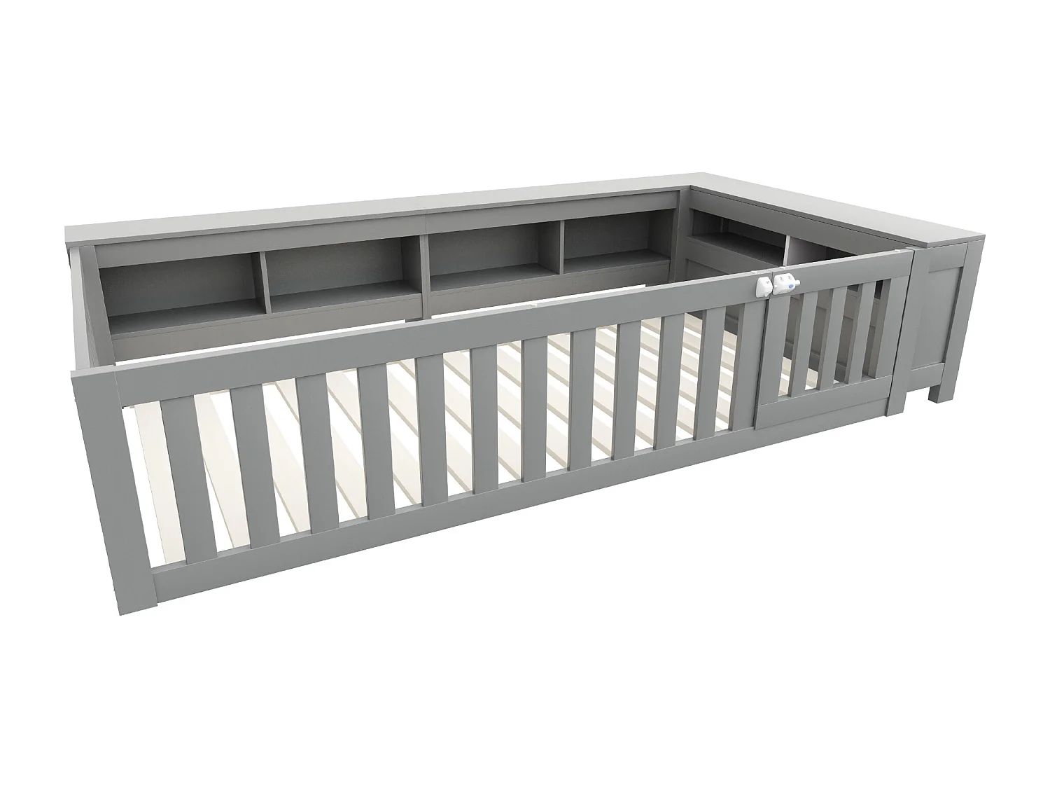 Kinderbed 90x200 cm - met opbergruimte - met deurtje - met lattenbodem - grijs (zonder matras)