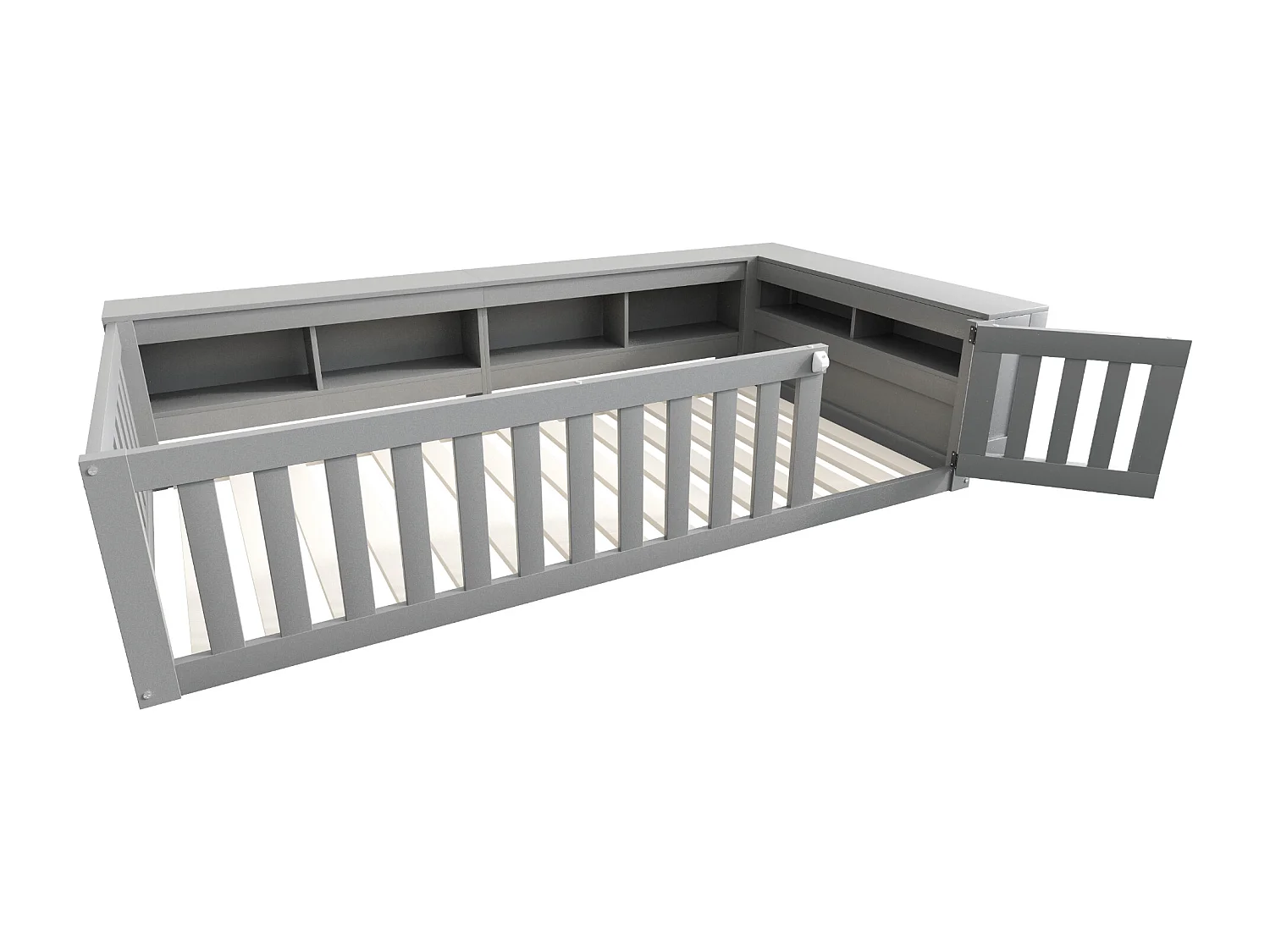 Kinderbed 90x200 cm - met opbergruimte - met deurtje - met lattenbodem - grijs (zonder matras)