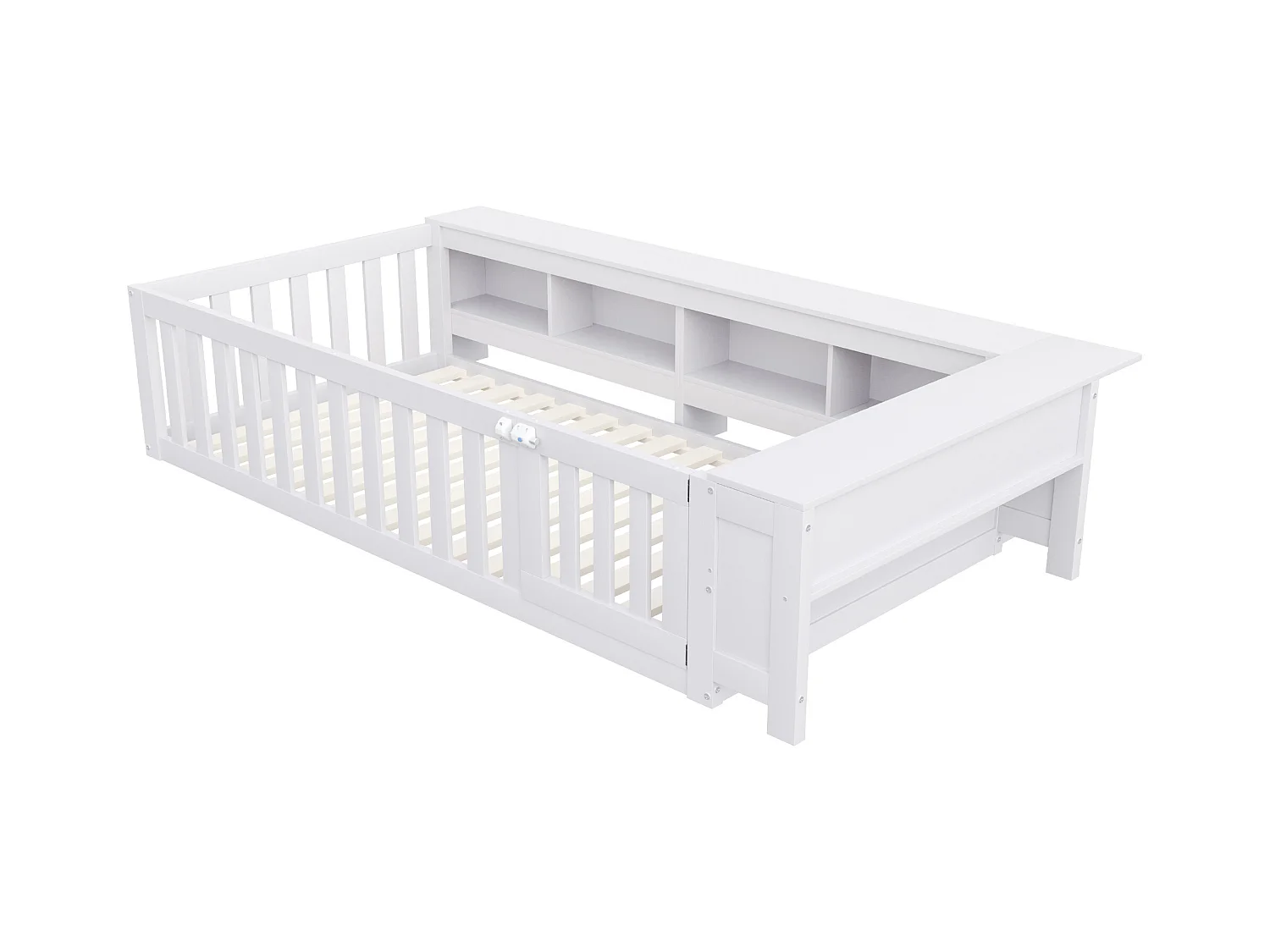 Lit bébé 90 x 200 cm - avec rangement - avec porte - avec sommier à lattes - blanc (matelas non inclus)